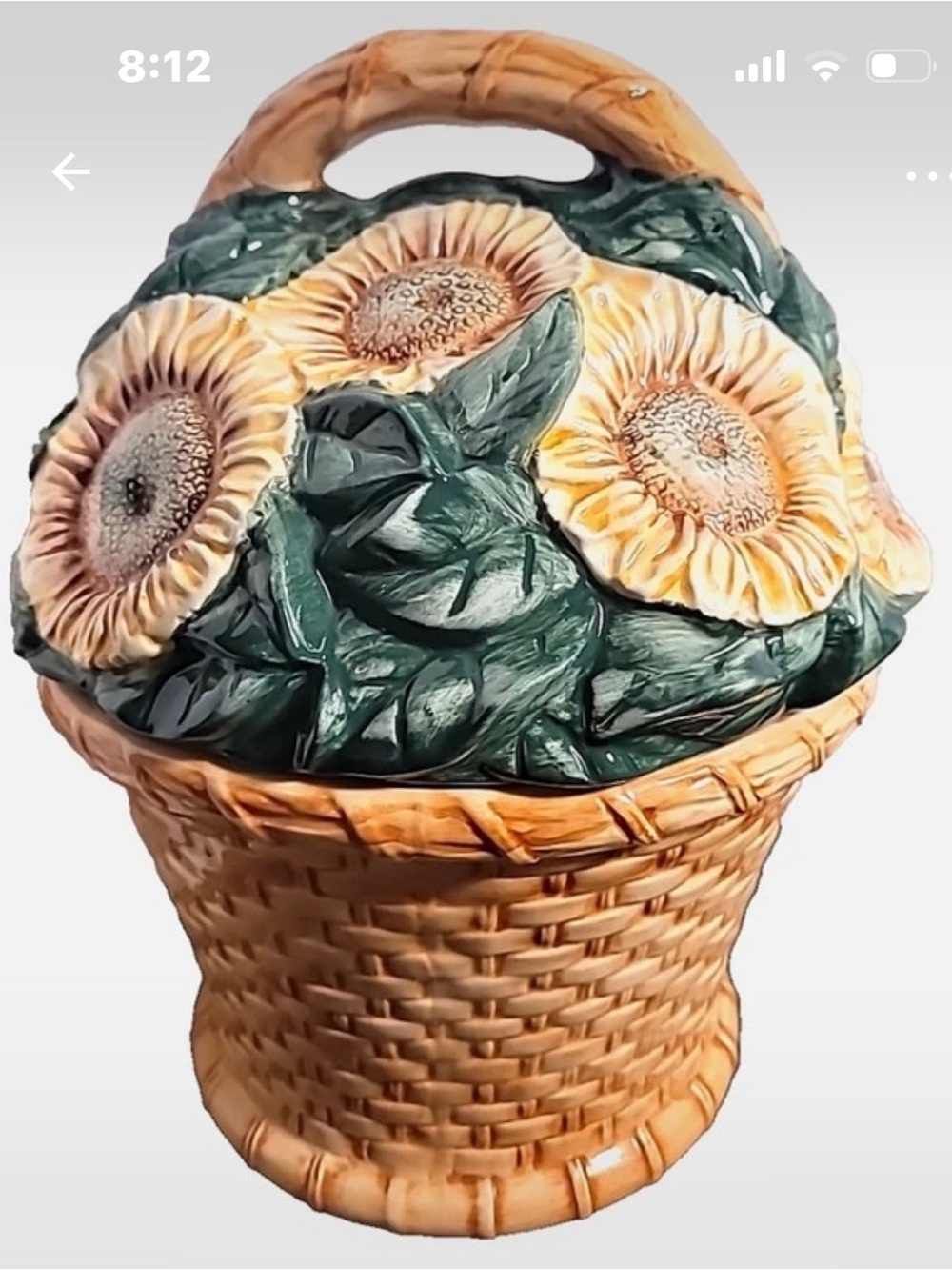 Sunflower Basket Ceramic Cookie Jar Green & Yellow